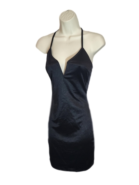 None Dresses & Skirts - Dress Bodycon Satin Plunge Halter Mini Black Size S